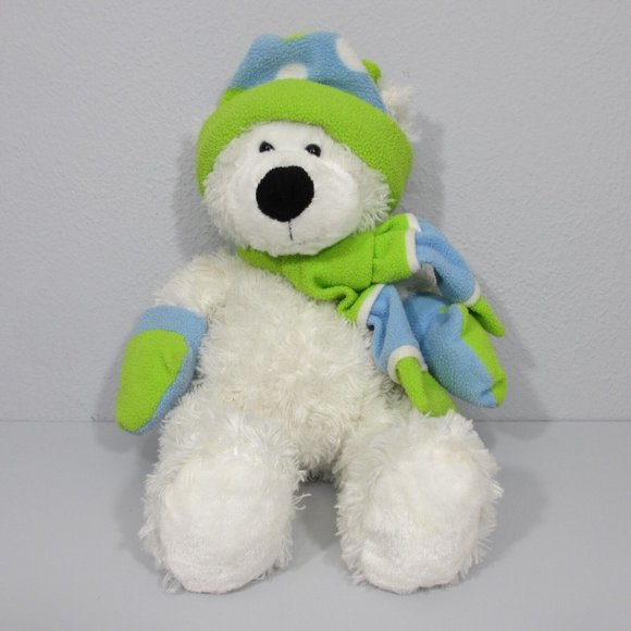 HugFun 17 inch Plush Polar Bear Hood Scarf Mittens Teddy Stuffed Animal Toy - Picture 1 of 6